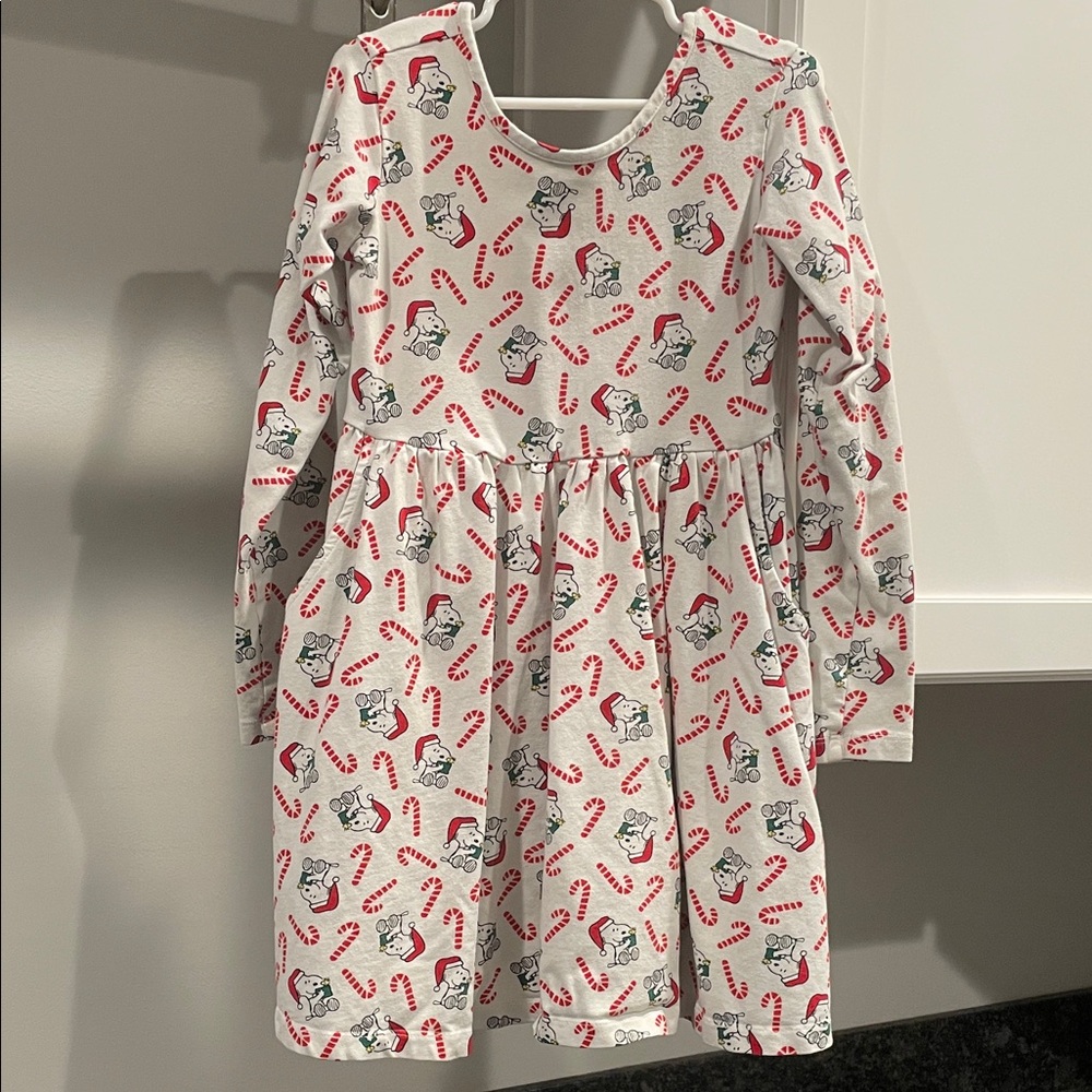 Hanna Andersson Peanuts Long Sleeve Dress with Santa and Candy Cane Print